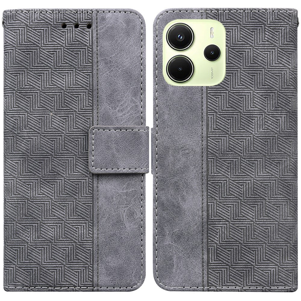 For Xiaomi Redmi Note 14 4G (163.25mm) Case Geometry Pattern Leather Wallet Phone Cover with Wrist Strap
