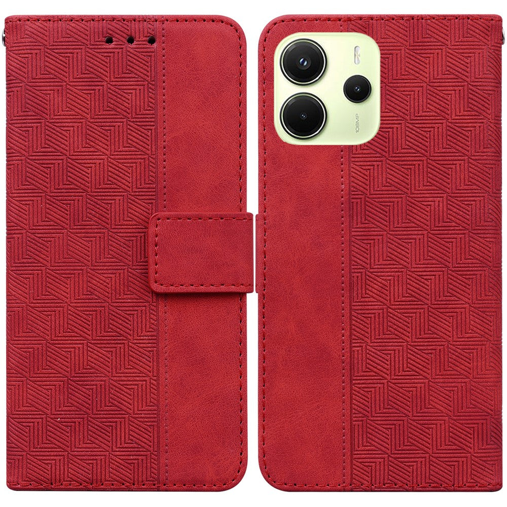 For Xiaomi Redmi Note 14 4G (163.25mm) Case Geometry Pattern Leather Wallet Phone Cover with Wrist Strap