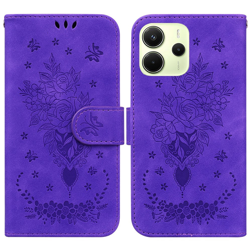 For Xiaomi Redmi Note 14 4G (163.25mm) Case PU Leather Wallet Phone Cover Butterfly Flower Imprint