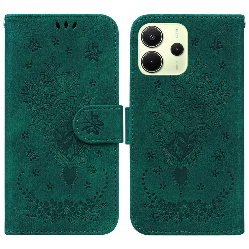 For Xiaomi Redmi Note 14 4G (163.25mm) Case PU Leather Wallet Phone Cover Butterfly Flower Imprint