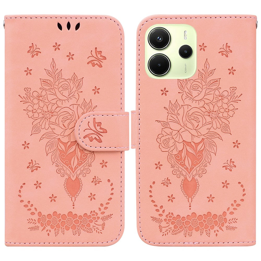 For Xiaomi Redmi Note 14 4G (163.25mm) Case PU Leather Wallet Phone Cover Butterfly Flower Imprint