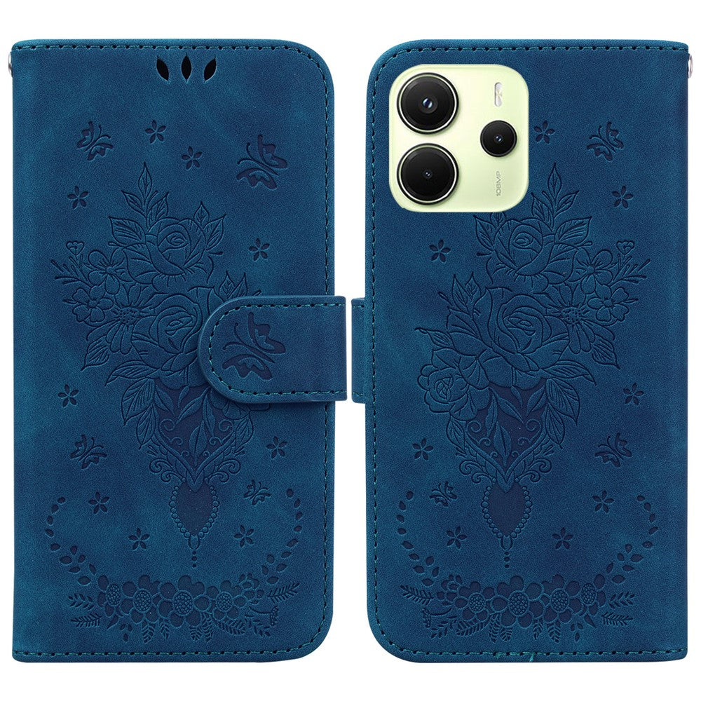 For Xiaomi Redmi Note 14 4G (163.25mm) Case PU Leather Wallet Phone Cover Butterfly Flower Imprint