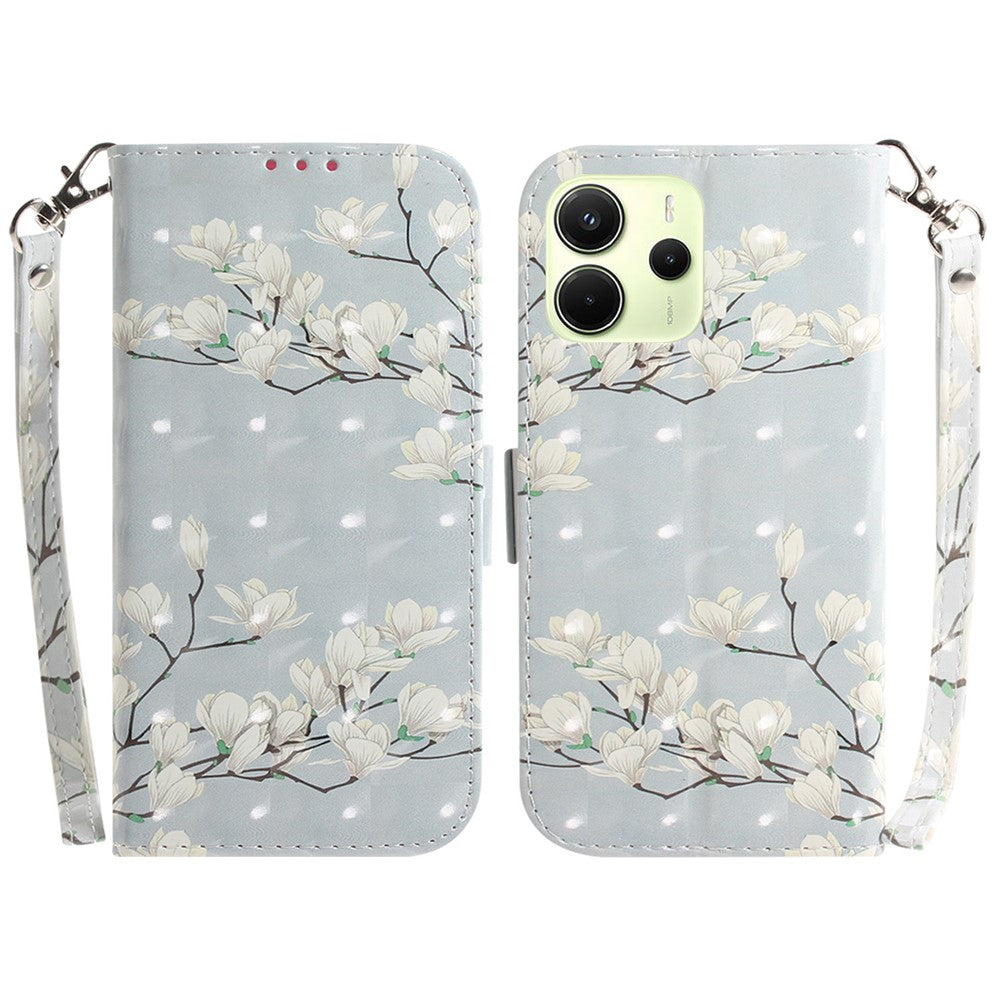 For Xiaomi Redmi Note 14 4G (163.25mm) Case Pattern Printing Leather Wallet Phone Cover with Wrist Strap