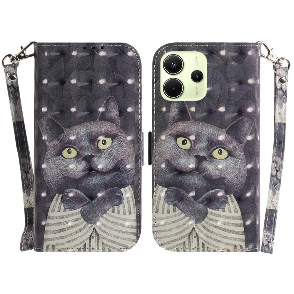 For Xiaomi Redmi Note 14 4G (163.25mm) Case Pattern Printing Leather Wallet Phone Cover with Wrist Strap