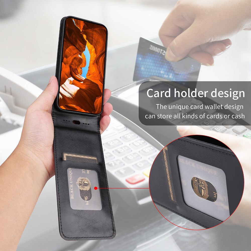 For iPhone 17e / 16e Case with Card Slot Magnetic Vertical Flip Leather Phone Cover