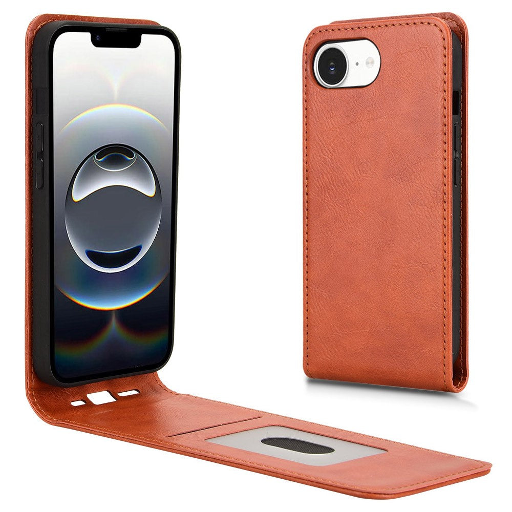 For iPhone 17e / 16e Case with Card Slot Magnetic Vertical Flip Leather Phone Cover