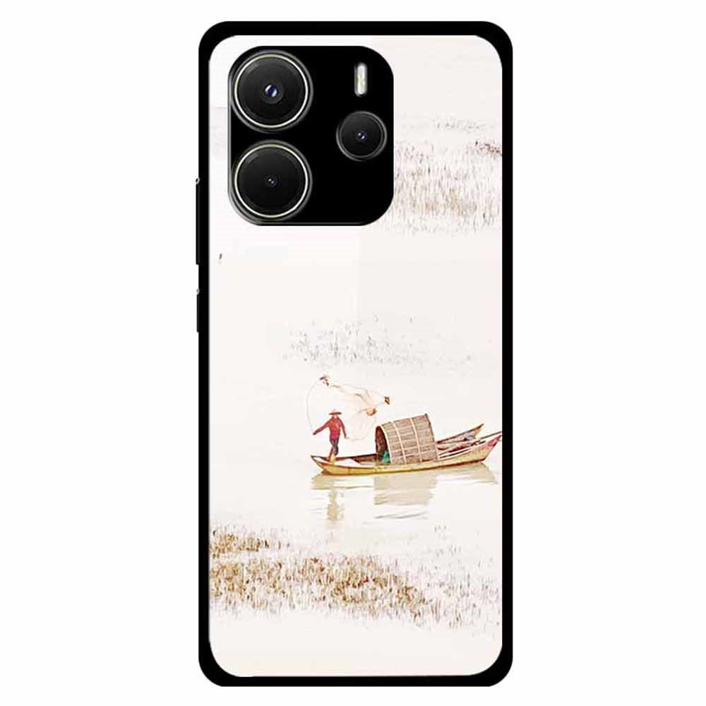 For Xiaomi Redmi Note 14 4G (163.25mm) Case Pattern Print Tempered Glass Cell Phone Cover