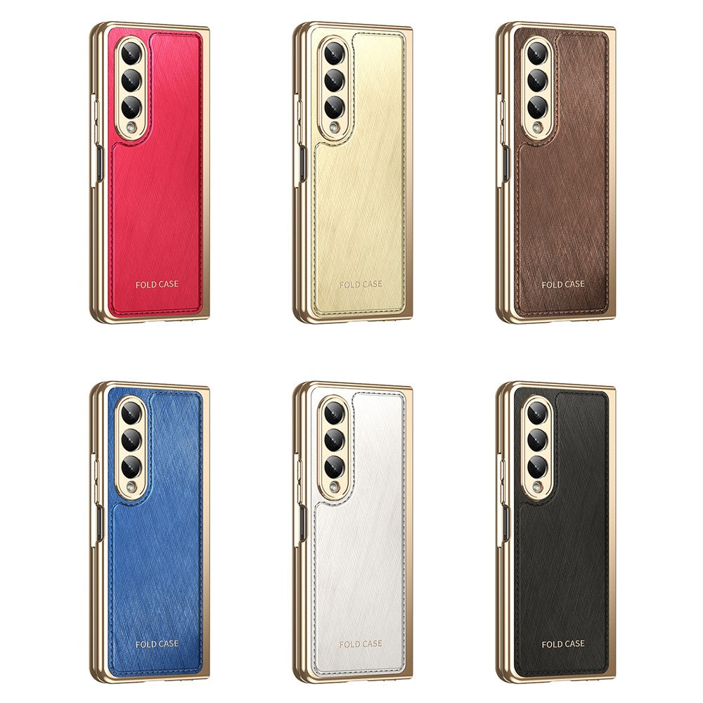 For Samsung Galaxy Z Fold4 5G Case PU Leather Coated PC Electroplated Phone Cover Built In Screen Protector