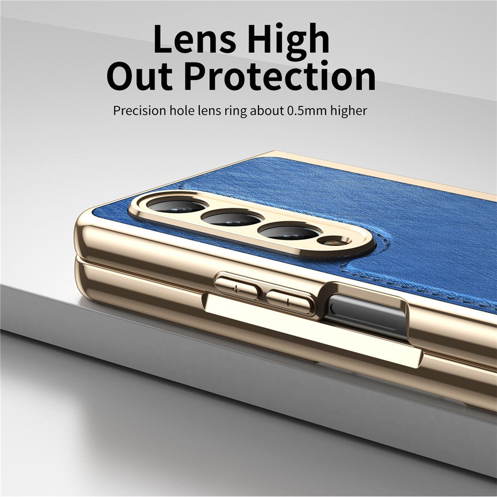 For Samsung Galaxy Z Fold4 5G Case PU Leather Coated PC Electroplated Phone Cover Built In Screen Protector
