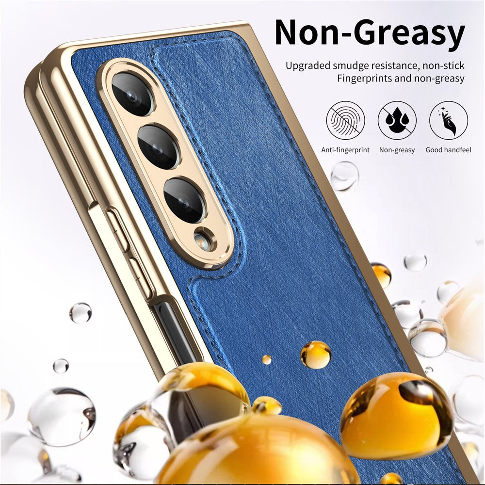 For Samsung Galaxy Z Fold4 5G Case PU Leather Coated PC Electroplated Phone Cover Built In Screen Protector