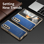 For Samsung Galaxy Z Fold4 5G Case PU Leather Coated PC Electroplated Phone Cover Built In Screen Protector