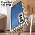 For Samsung Galaxy Z Fold4 5G Case PU Leather Coated PC Electroplated Phone Cover Built In Screen Protector