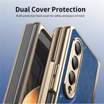 For Samsung Galaxy Z Fold4 5G Case PU Leather Coated PC Electroplated Phone Cover Built In Screen Protector