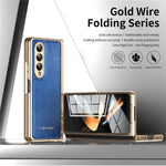 For Samsung Galaxy Z Fold4 5G Case PU Leather Coated PC Electroplated Phone Cover Built In Screen Protector