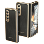 For Samsung Galaxy Z Fold4 5G Case PU Leather Coated PC Electroplated Phone Cover Built In Screen Protector