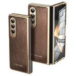 For Samsung Galaxy Z Fold4 5G Case PU Leather Coated PC Electroplated Phone Cover Built In Screen Protector