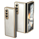 For Samsung Galaxy Z Fold4 5G Case PU Leather Coated PC Electroplated Phone Cover Built In Screen Protector