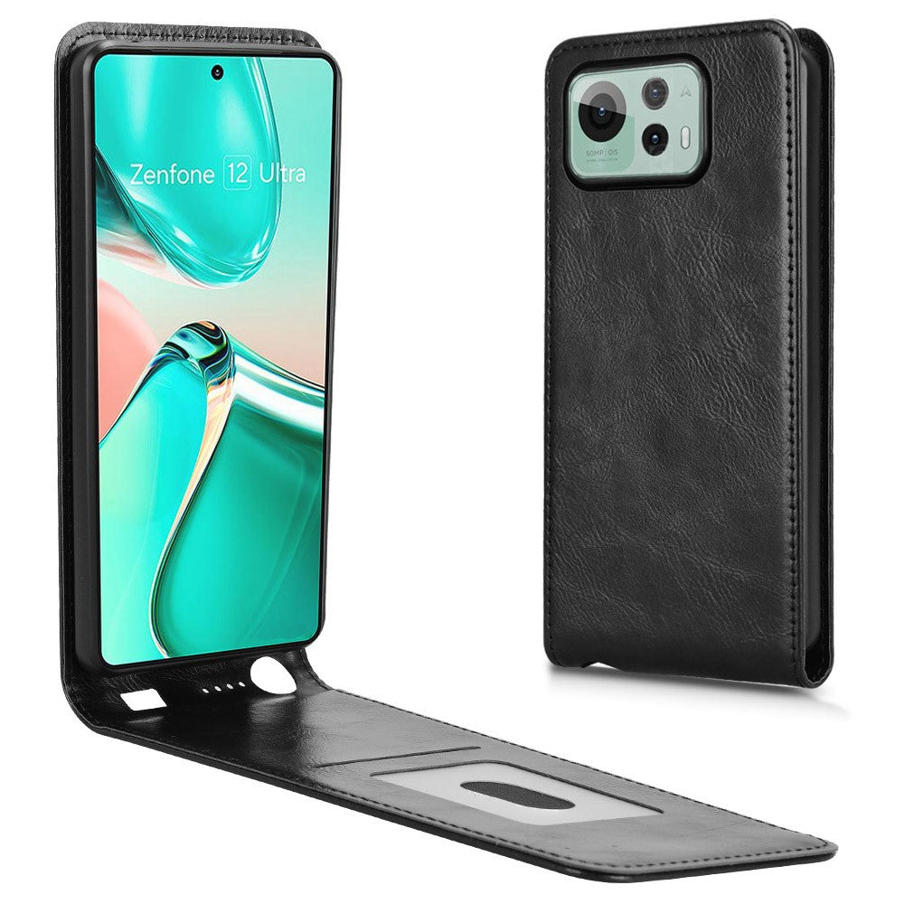 Asus Zenfone 12 Ultra 5G-cover med kortplads, magnetisk lodret sammenfoldeligt lædercover