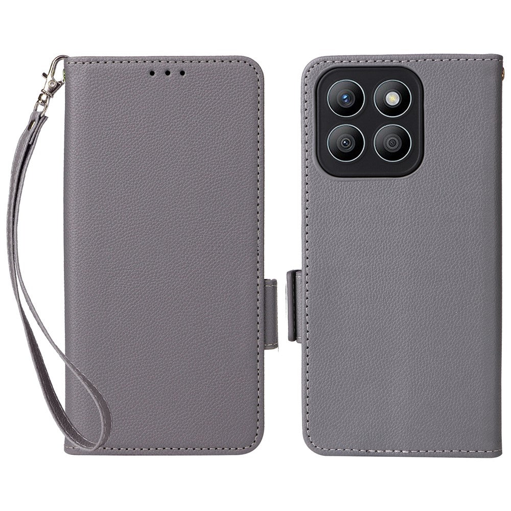 For Honor X8c 4G Case with Wrist Strap Litchi Texture PU Leather Wallet Phone Cover