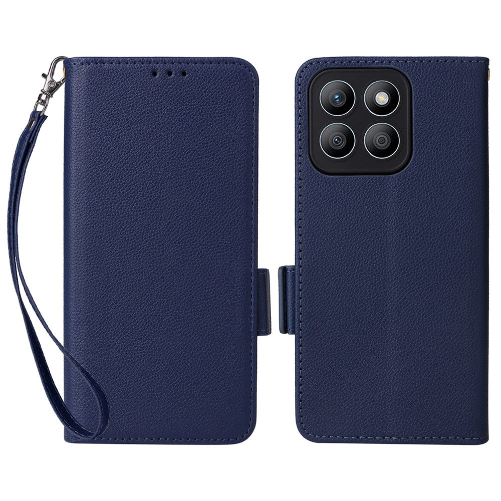 For Honor X8c 4G Case with Wrist Strap Litchi Texture PU Leather Wallet Phone Cover