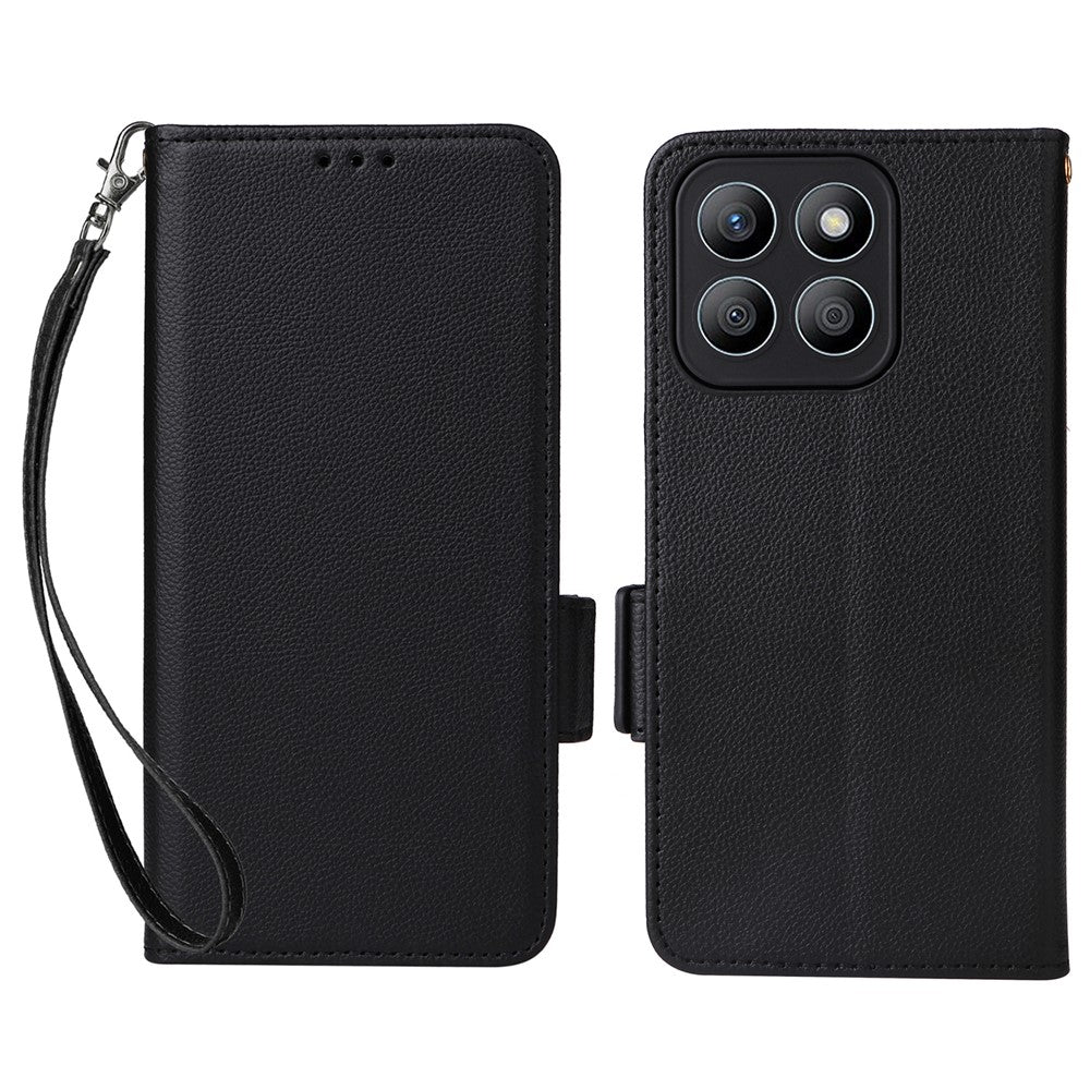 For Honor X8c 4G Case with Wrist Strap Litchi Texture PU Leather Wallet Phone Cover