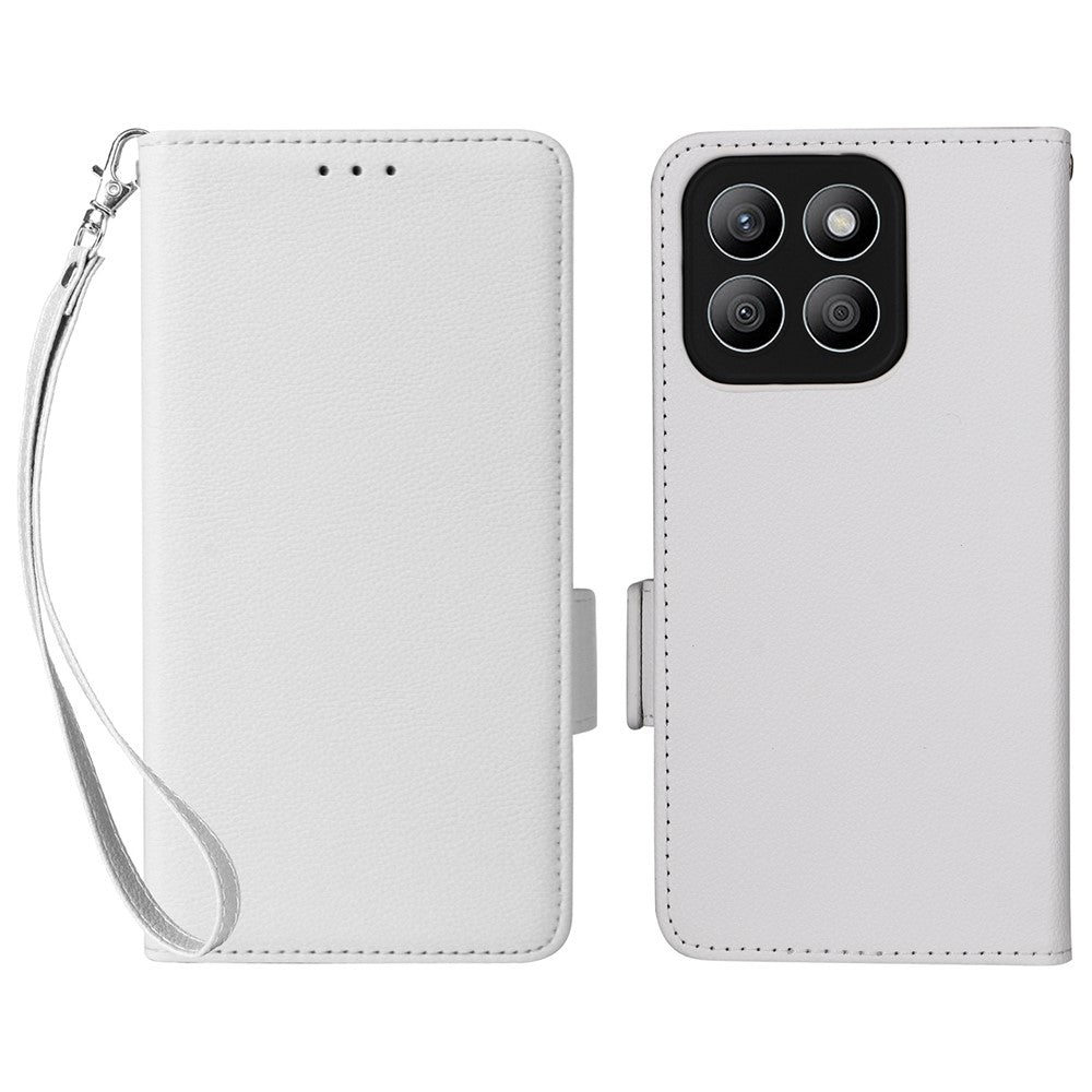 For Honor X8c 4G Case with Wrist Strap Litchi Texture PU Leather Wallet Phone Cover