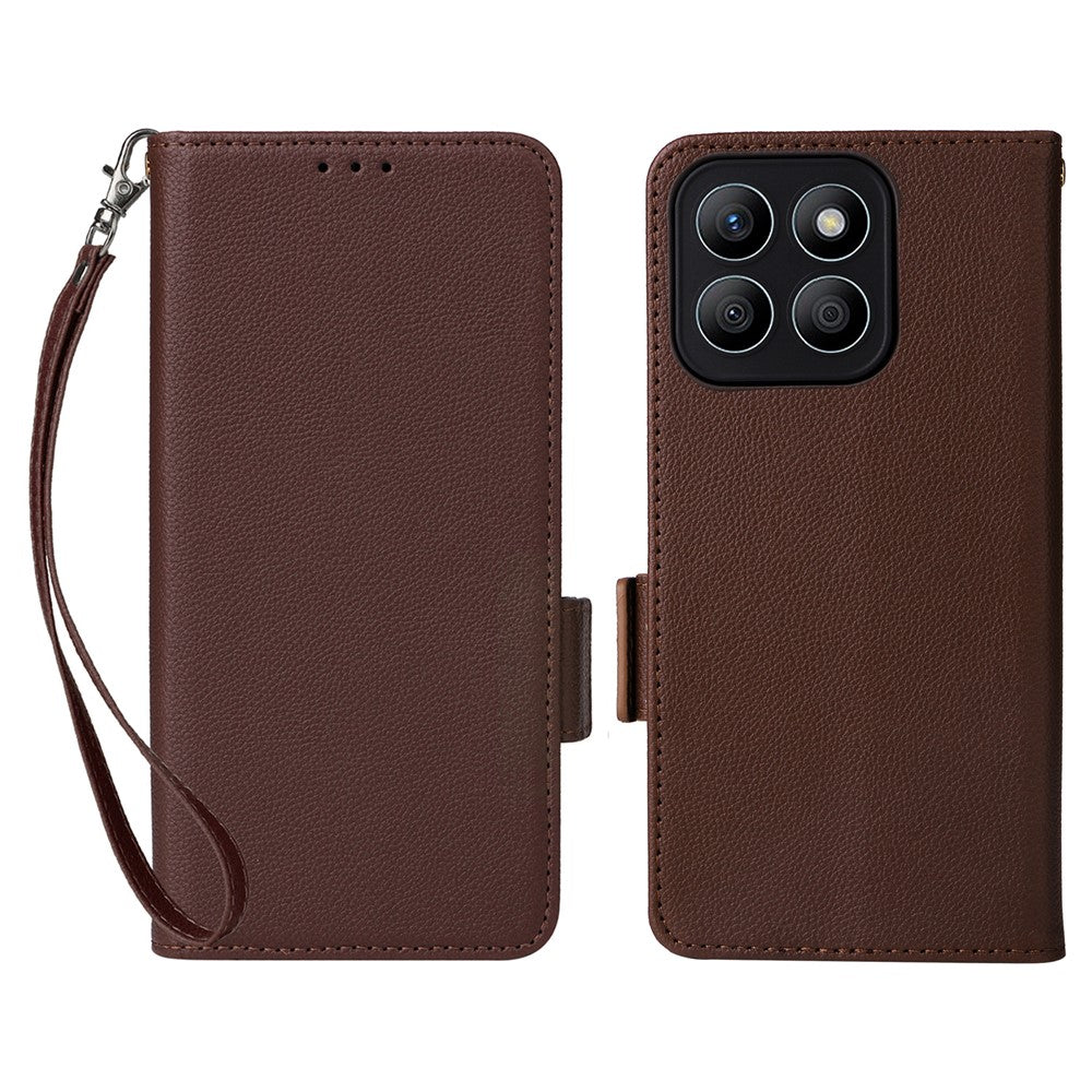 For Honor X8c 4G Case with Wrist Strap Litchi Texture PU Leather Wallet Phone Cover