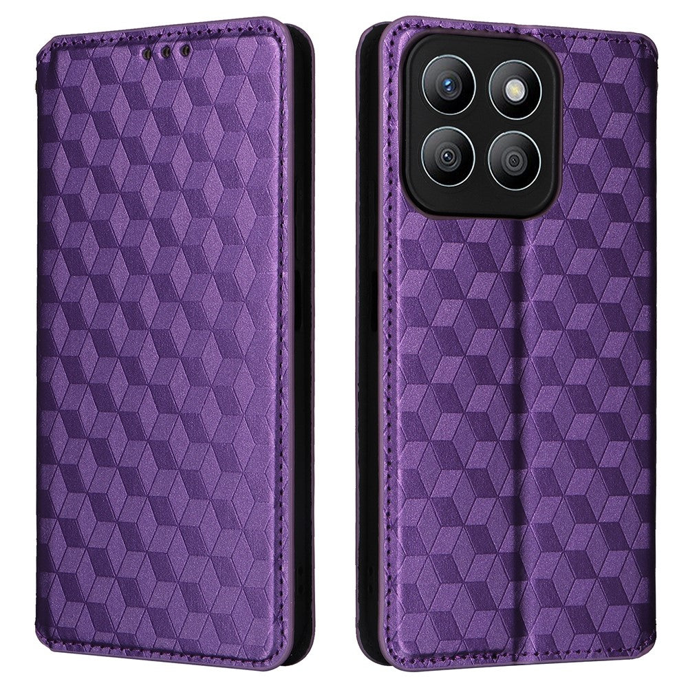 For Honor X8c 4G Case Wallet Rhombus Imprinted Leather Phone Cover