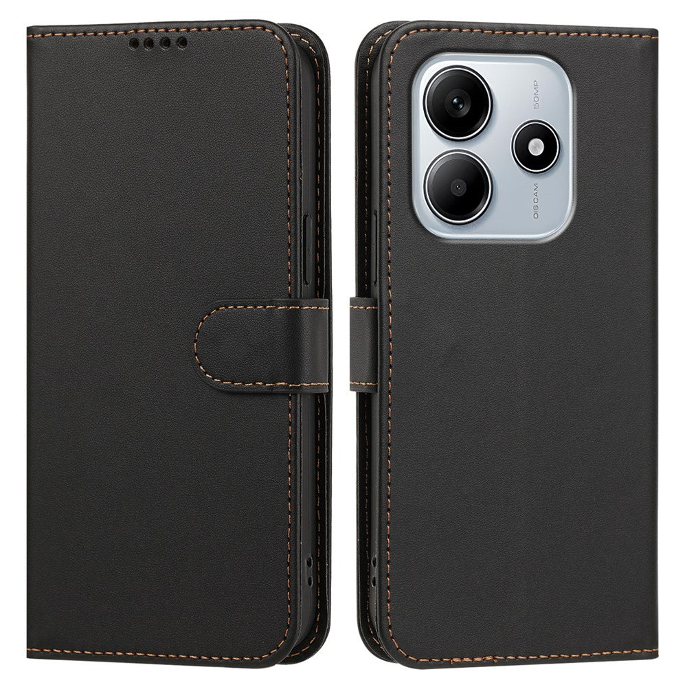 For Xiaomi Redmi Note 14 4G (164.84mm) Leather Case Wallet Stand Solid Color Anti Drop Phone Cover