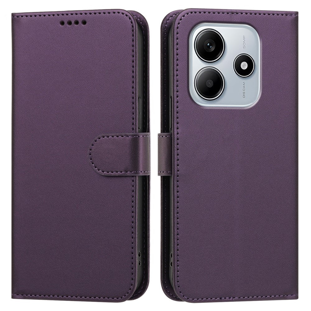 For Xiaomi Redmi Note 14 4G (164.84mm) Leather Case Wallet Stand Solid Color Anti Drop Phone Cover
