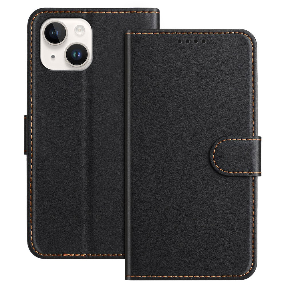 For iPhone 13 mini 5.4 inch Leather Case Wallet Stand Solid Color Anti Drop Phone Cover
