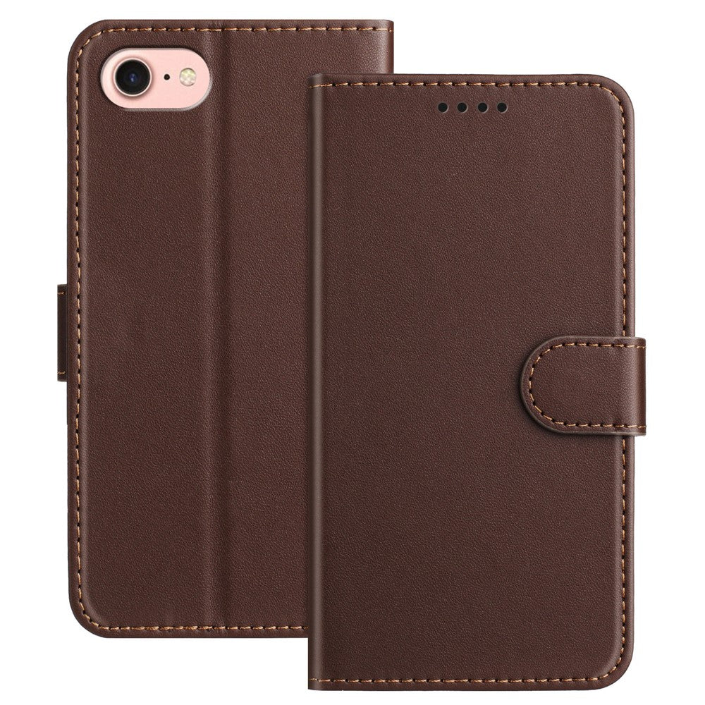 For iPhone SE (2022) / iPhone 6 4.7-inch / iPhone 6s 4.7-inch / iPhone 7 4.7 inch / iPhone 8 4.7 inch / iPhone SE (2020) Leather Case Wallet Stand Solid Color Anti Drop Phone Cover