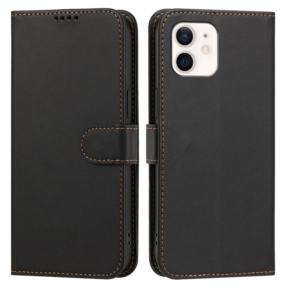 For iPhone 12 Pro 6.1 inch / iPhone 12 6.1 inch Leather Case Wallet Stand Solid Color Anti Drop Phone Cover