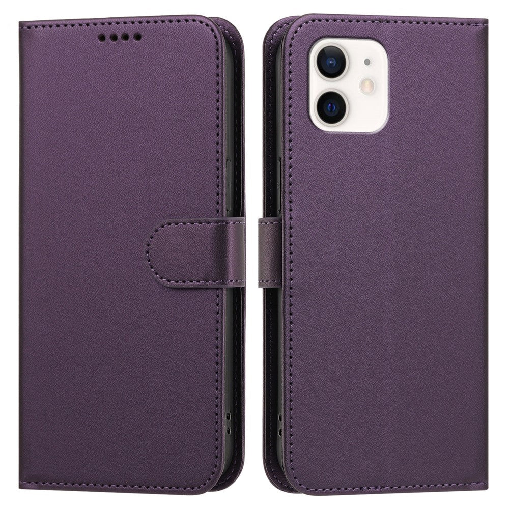 For iPhone 12 Pro 6.1 inch / iPhone 12 6.1 inch Leather Case Wallet Stand Solid Color Anti Drop Phone Cover
