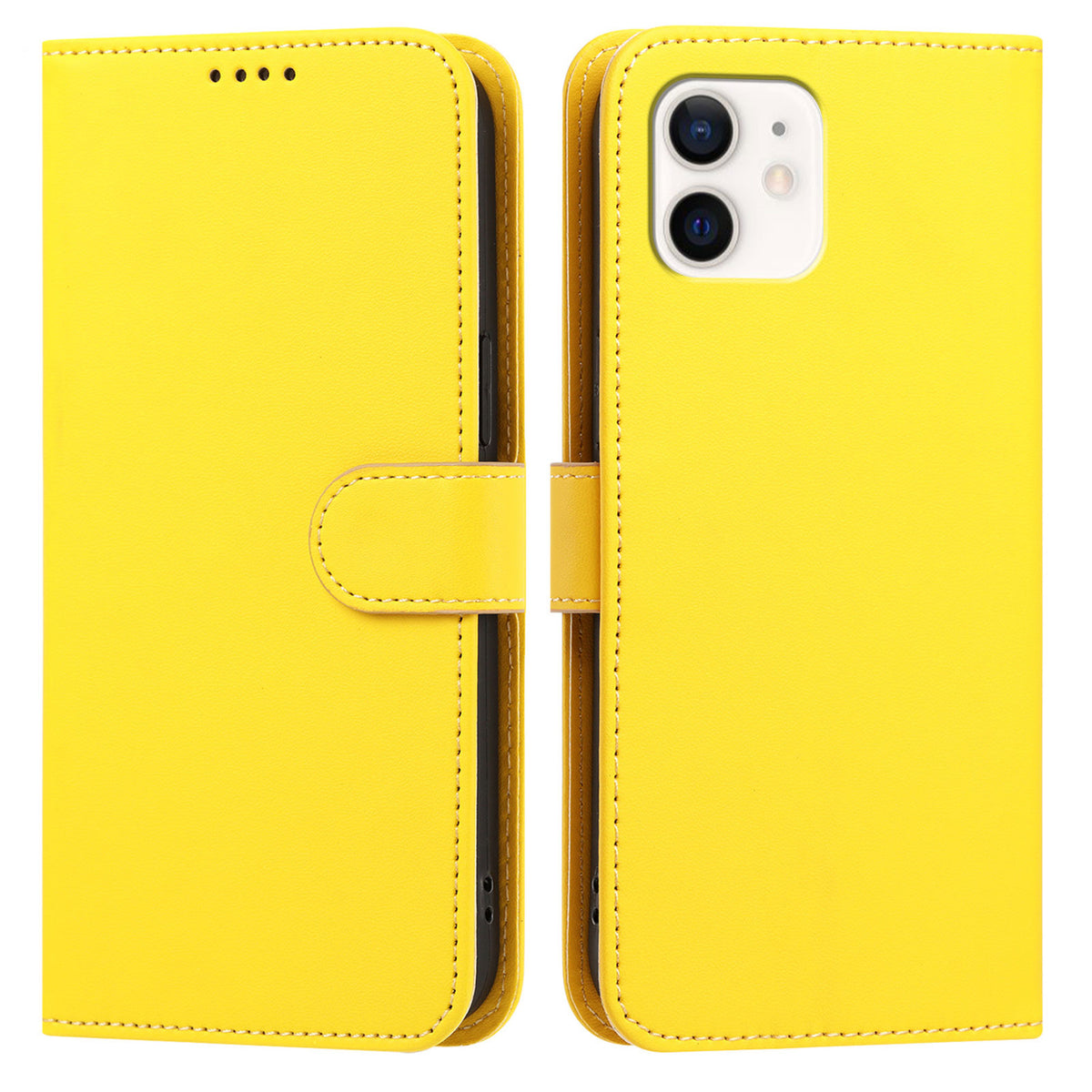 For iPhone 12 Pro 6.1 inch / iPhone 12 6.1 inch Leather Case Wallet Stand Solid Color Anti Drop Phone Cover