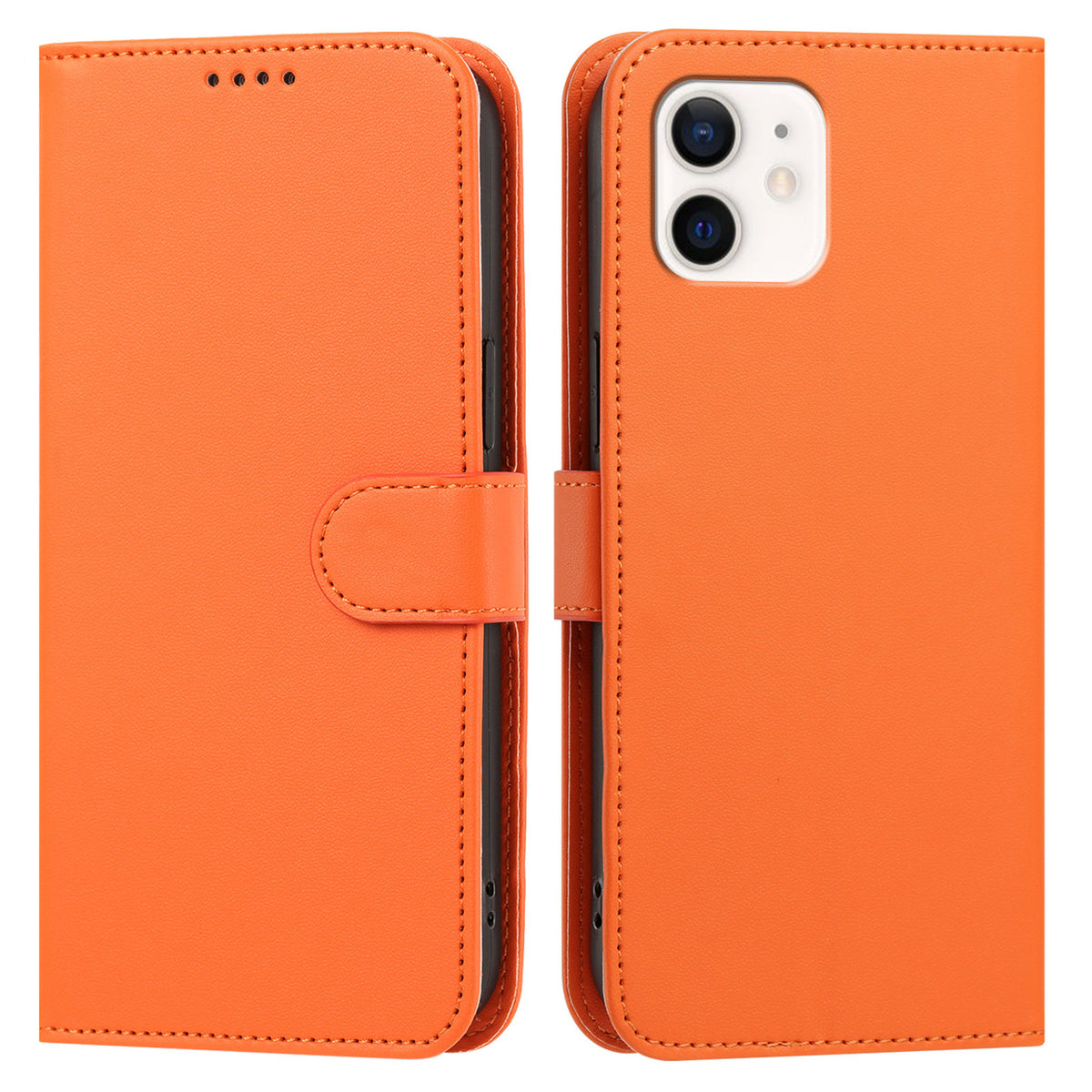 For iPhone 12 Pro 6.1 inch / iPhone 12 6.1 inch Leather Case Wallet Stand Solid Color Anti Drop Phone Cover