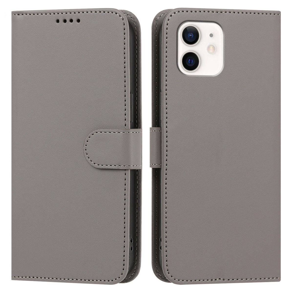For iPhone 12 Pro 6.1 inch / iPhone 12 6.1 inch Leather Case Wallet Stand Solid Color Anti Drop Phone Cover