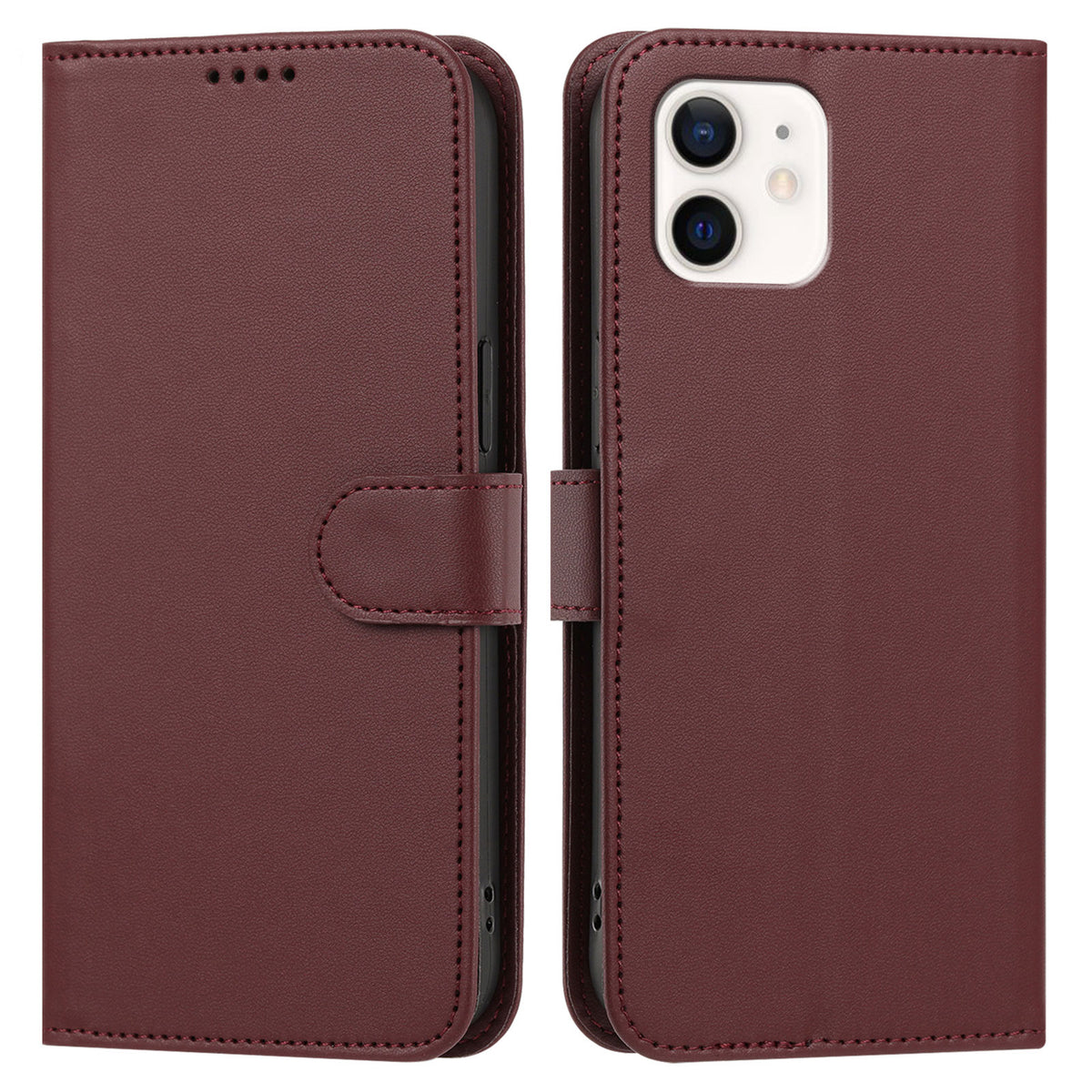 For iPhone 12 Pro 6.1 inch / iPhone 12 6.1 inch Leather Case Wallet Stand Solid Color Anti Drop Phone Cover