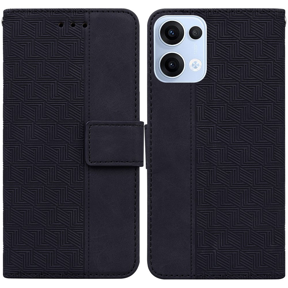 For Oppo Reno13 5G (Global) Case Geometry Pattern Leather Wallet Phone Cover with Wrist Strap