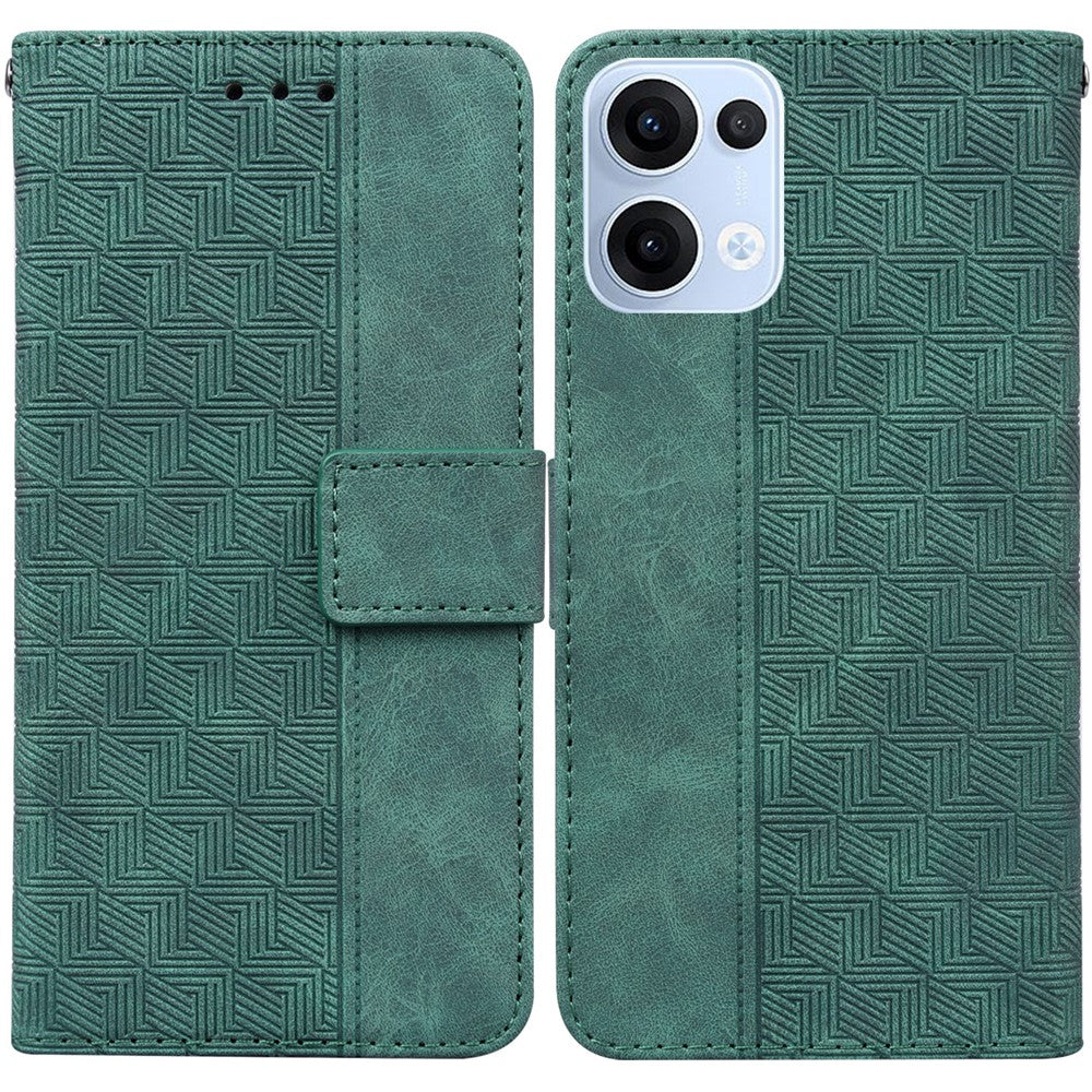 For Oppo Reno13 5G (Global) Case Geometry Pattern Leather Wallet Phone Cover with Wrist Strap