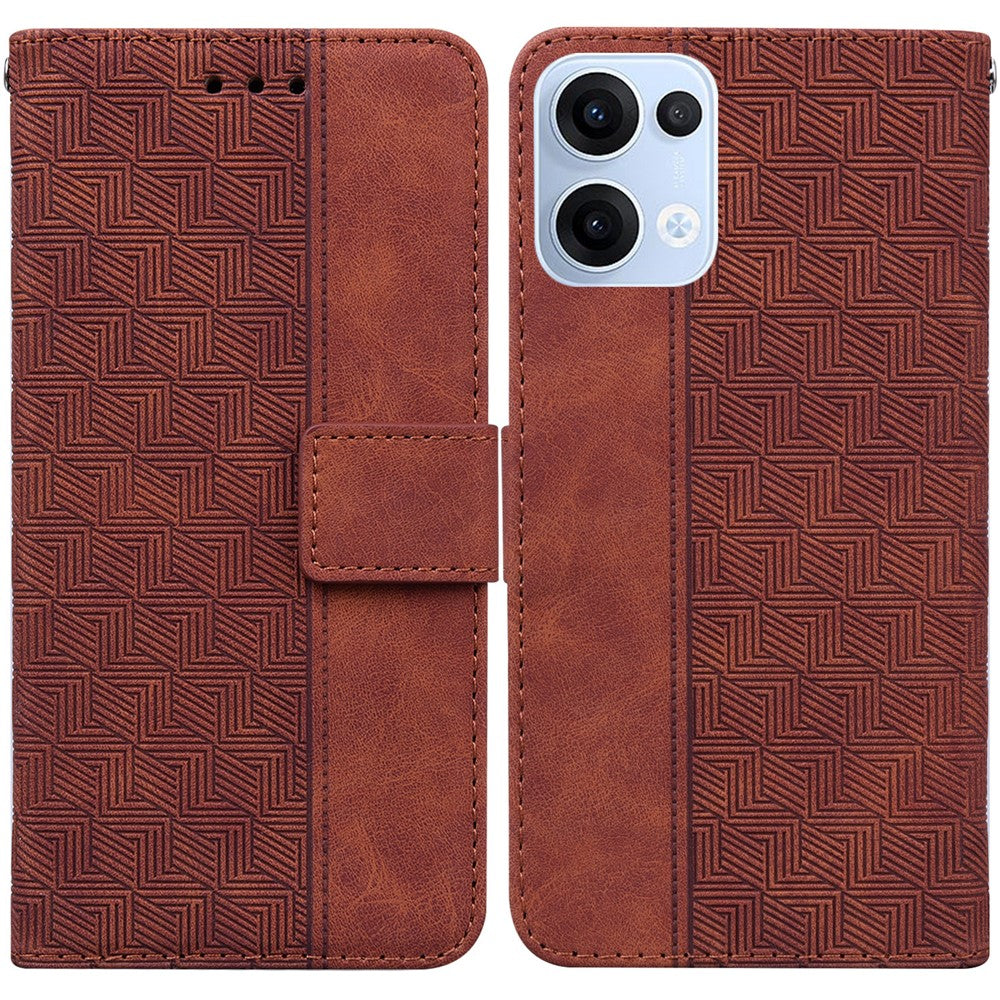 For Oppo Reno13 5G (Global) Case Geometry Pattern Leather Wallet Phone Cover with Wrist Strap