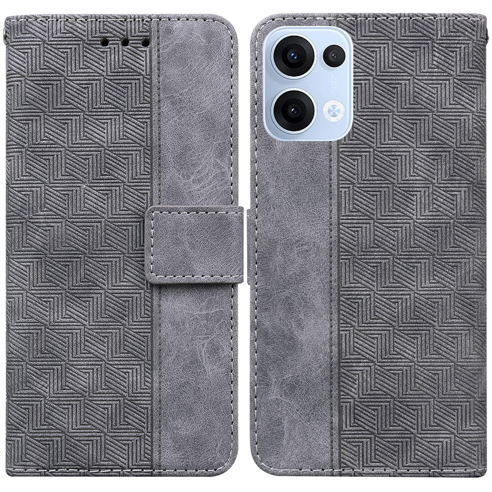 For Oppo Reno13 5G (Global) Case Geometry Pattern Leather Wallet Phone Cover with Wrist Strap