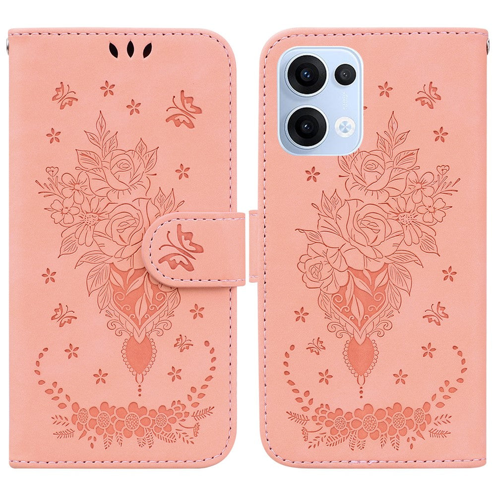 Oppo Reno13 5G (Global) Fodral PU Läder Plånboksfodral mobilfodral Fjärils Blomma Avtryck