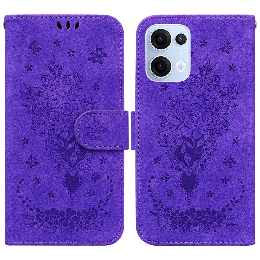 Oppo Reno13 5G (Global) Fodral PU Läder Plånboksfodral mobilfodral Fjärils Blomma Avtryck