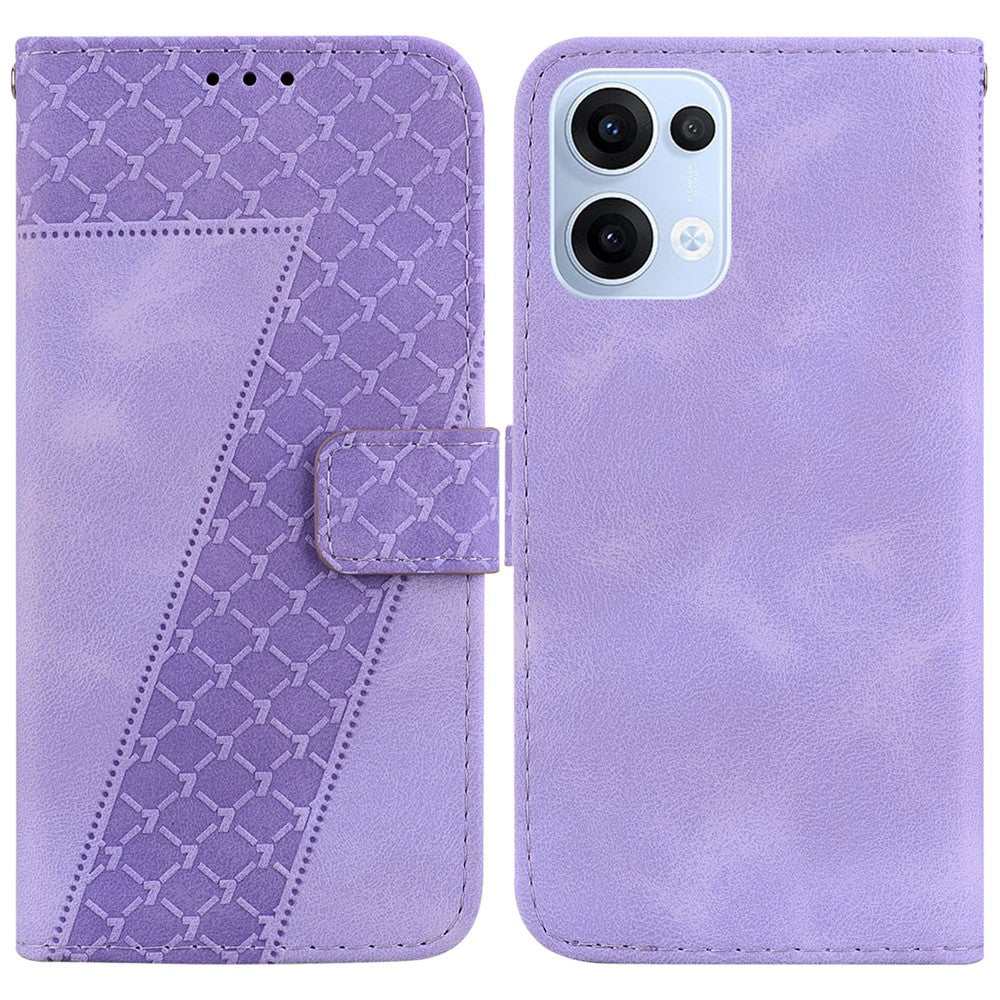 For Oppo Reno13 5G (Global) Stand Case 7-Shaped Pattern Imprint Leather Phone Cover