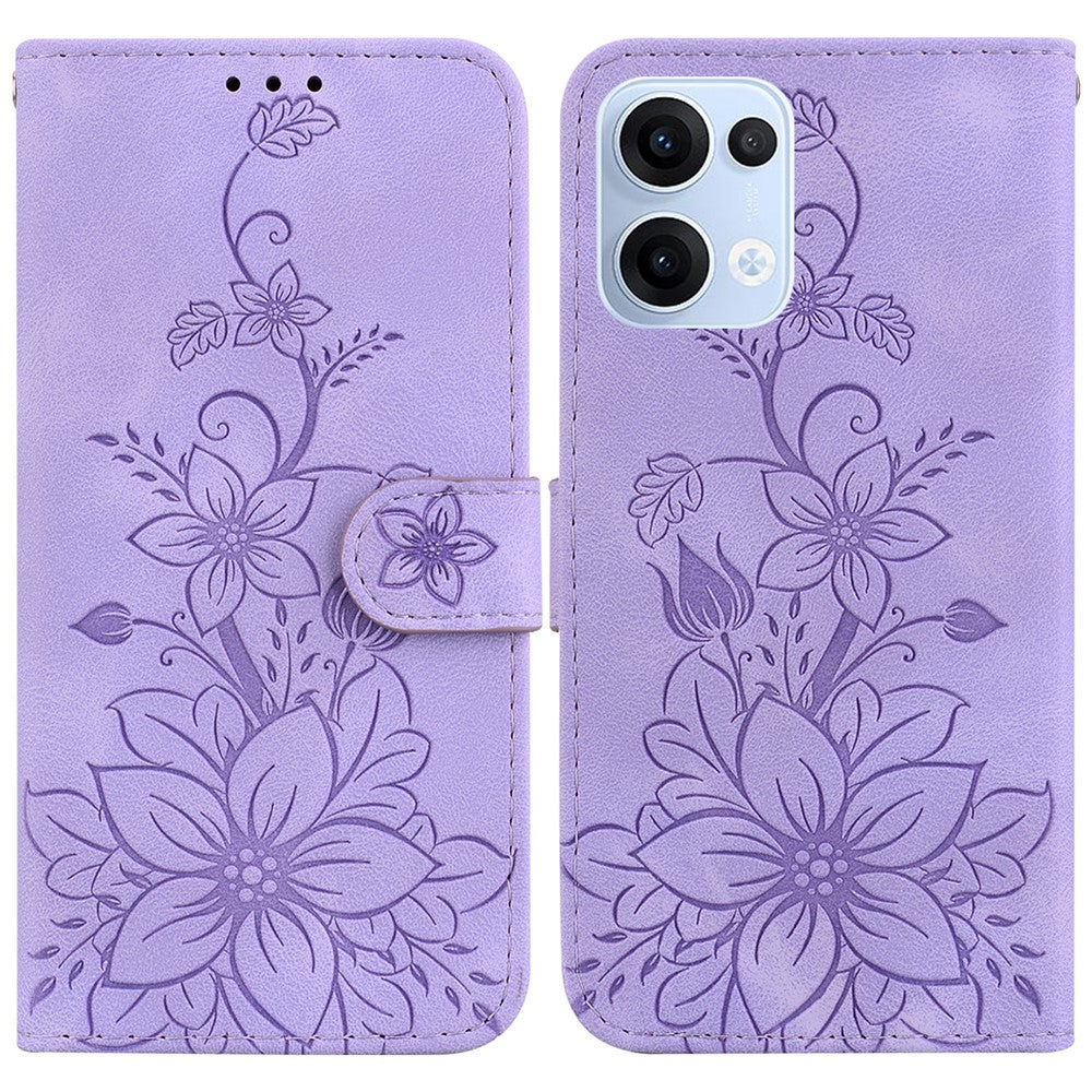 For Oppo Reno13 5G (Global) Case Lily Flower Imprint Leather Phone Cover with Stand
