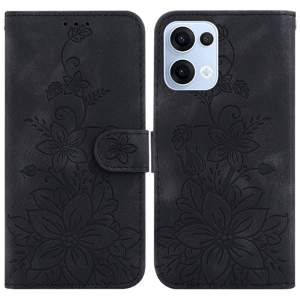 For Oppo Reno13 5G (Global) Case Lily Flower Imprint Leather Phone Cover with Stand