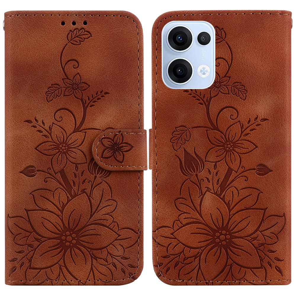 For Oppo Reno13 5G (Global) Case Lily Flower Imprint Leather Phone Cover with Stand
