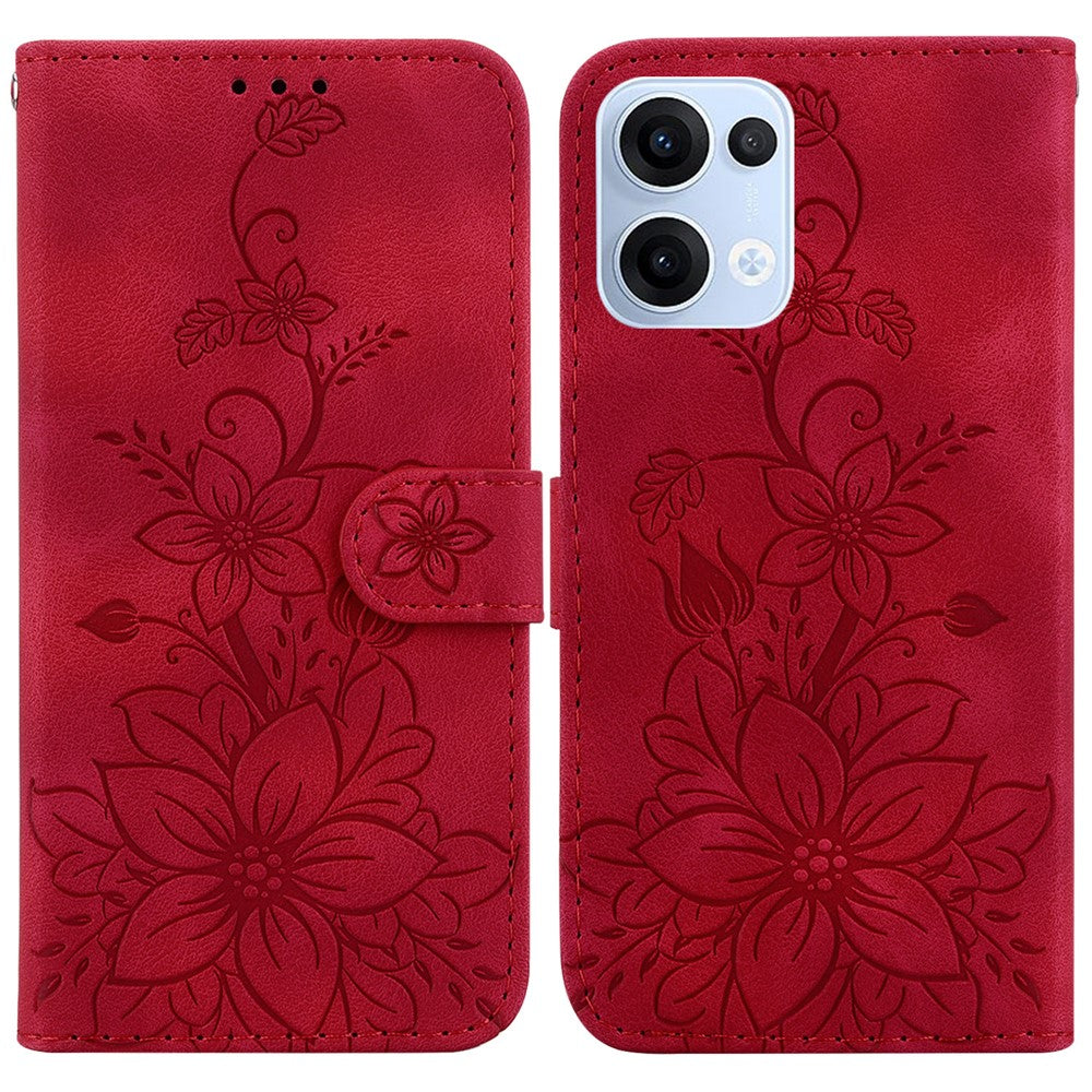 For Oppo Reno13 5G (Global) Case Lily Flower Imprint Leather Phone Cover with Stand