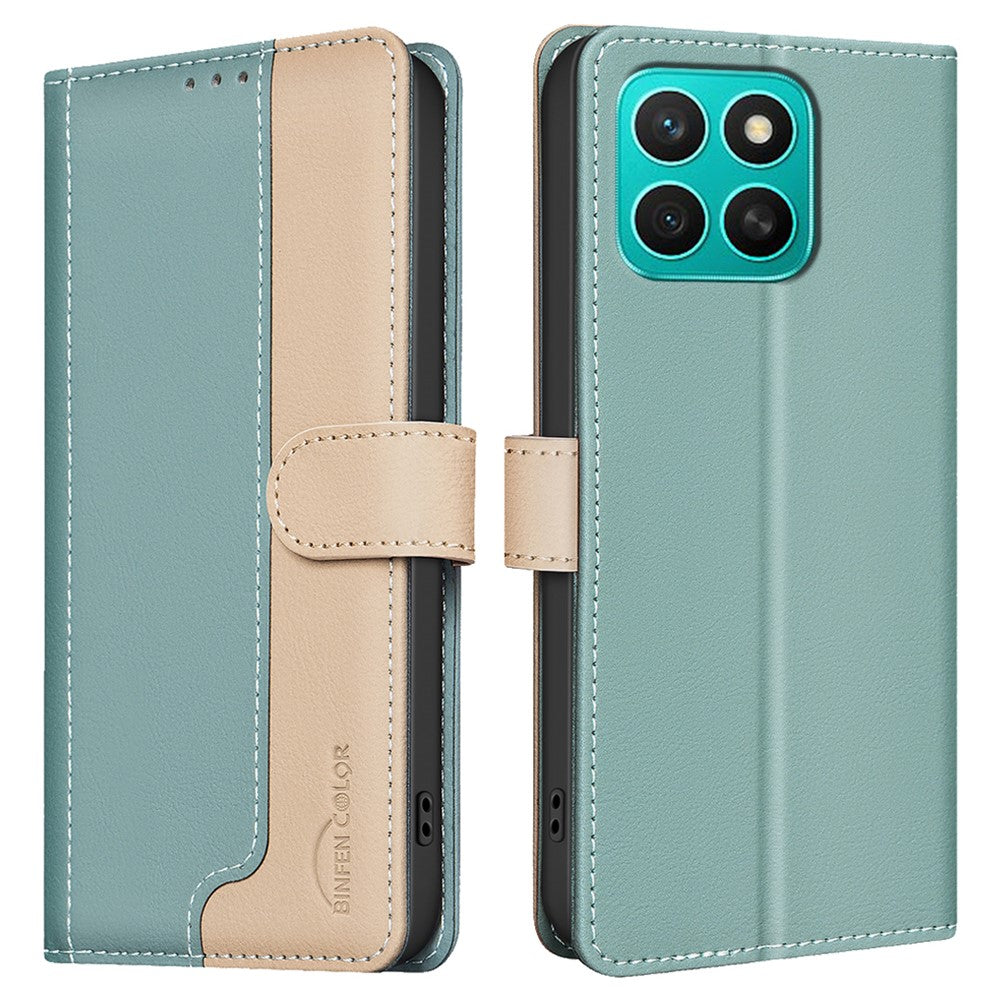 BINFEN COLOR BF33 For Honor X8c 4G Leather Case Splicing Color RFID Blocking Wallet Stand Phone Cover